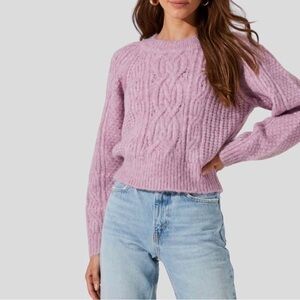 NWT ASTR The Label Celtic Cropped Cable Knit Sweater Lilac Medium